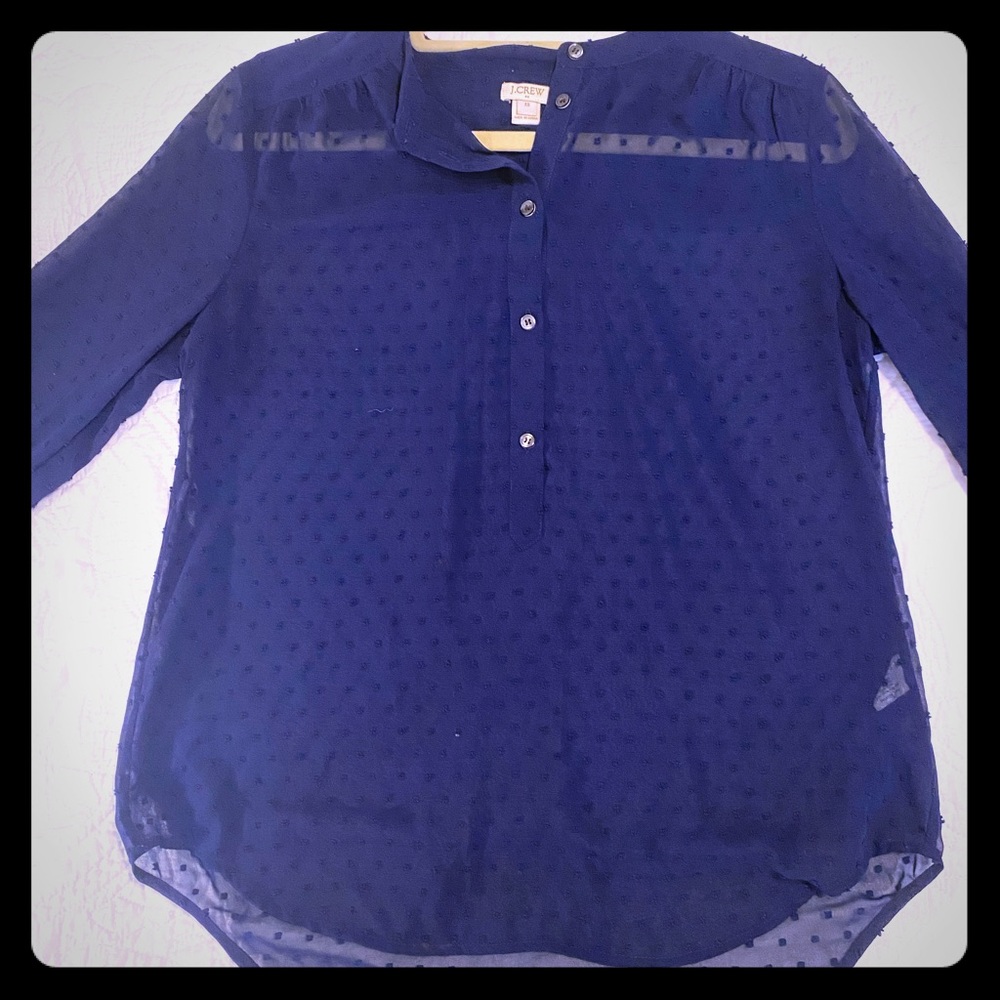 J Crew Blue Polka Dot Chiffon Top